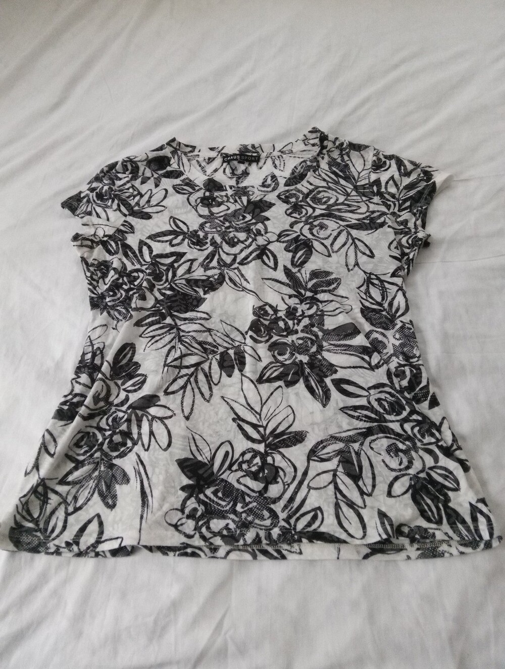 Chaus Sport Casual Black & White Burnout Sheer Floral Tee - Women